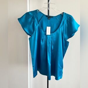 NWT Banana Republic Satin 100% Silk Turquoise Blue Blouse Top Shirt Sz M $99